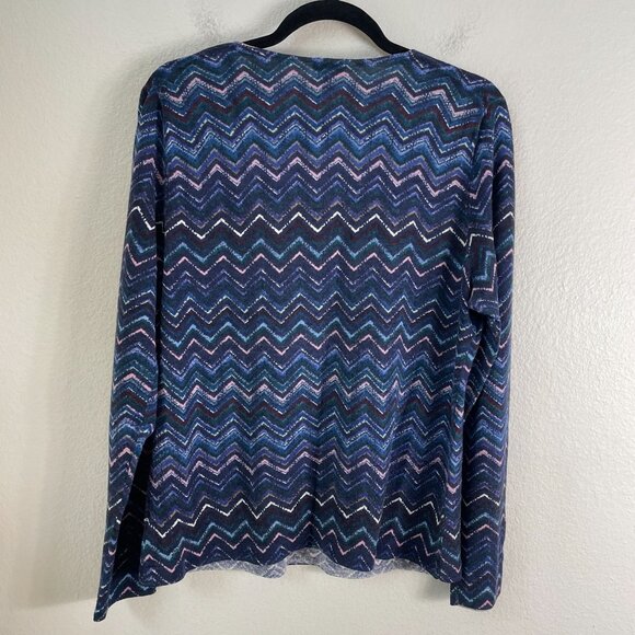 Talbots Womens Large Pure Merino Wool V Neck Sweater Chevron Navy Multicolor - Picture 9 of 10